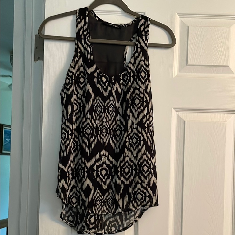 Caramel Black and White Asymmetrical Cut Out Tank Top